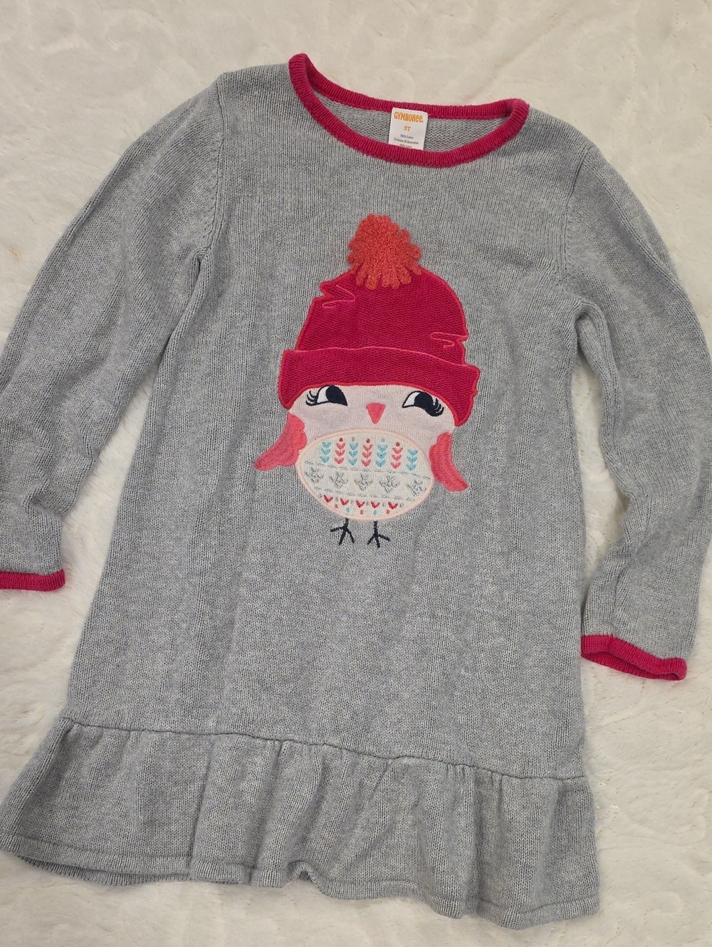 Gymboree Gray Knit Dress with Pink and Orange Bird Appliqué